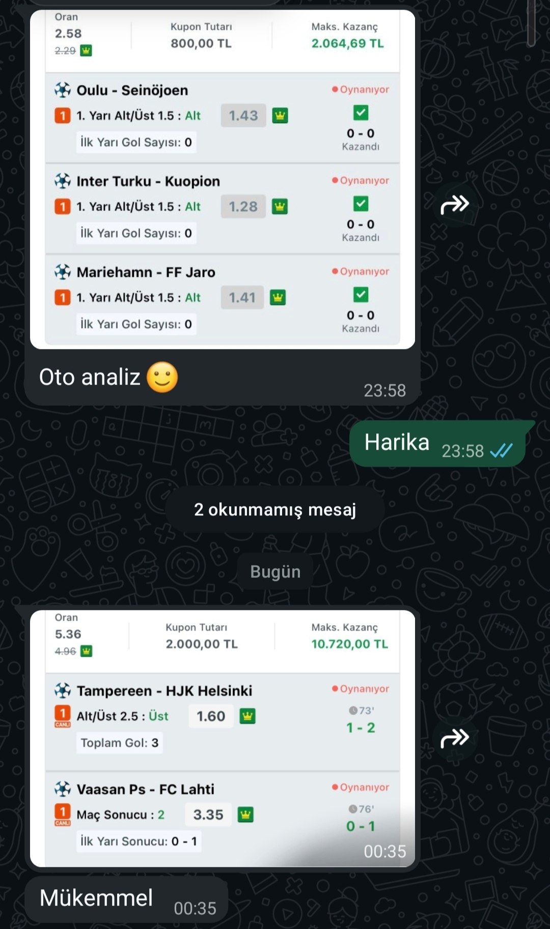 Üyemizin paylaştığı kazanan kupon görseli
