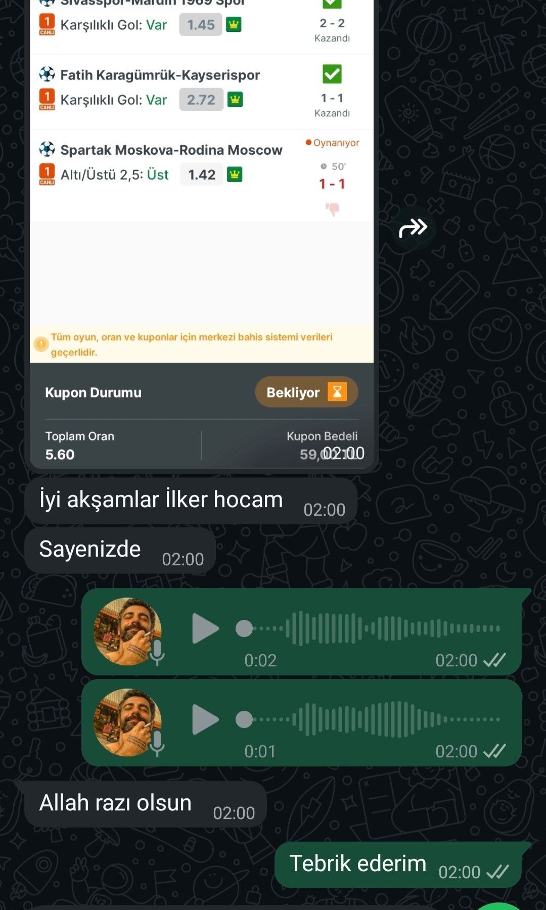 Üyemizin paylaştığı kazanan kupon görseli
