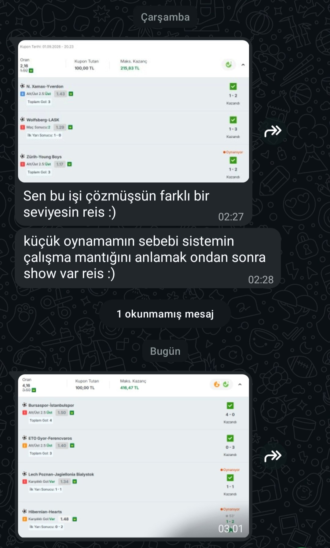 Üyemizin paylaştığı kazanan kupon görseli