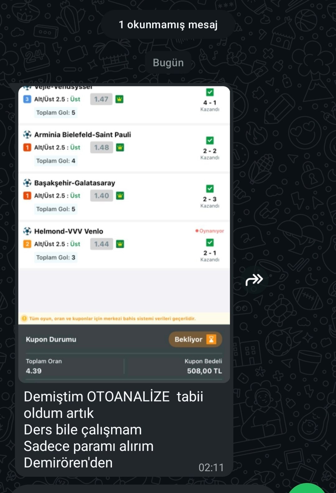 Üyemizin paylaştığı kazanan kupon görseli