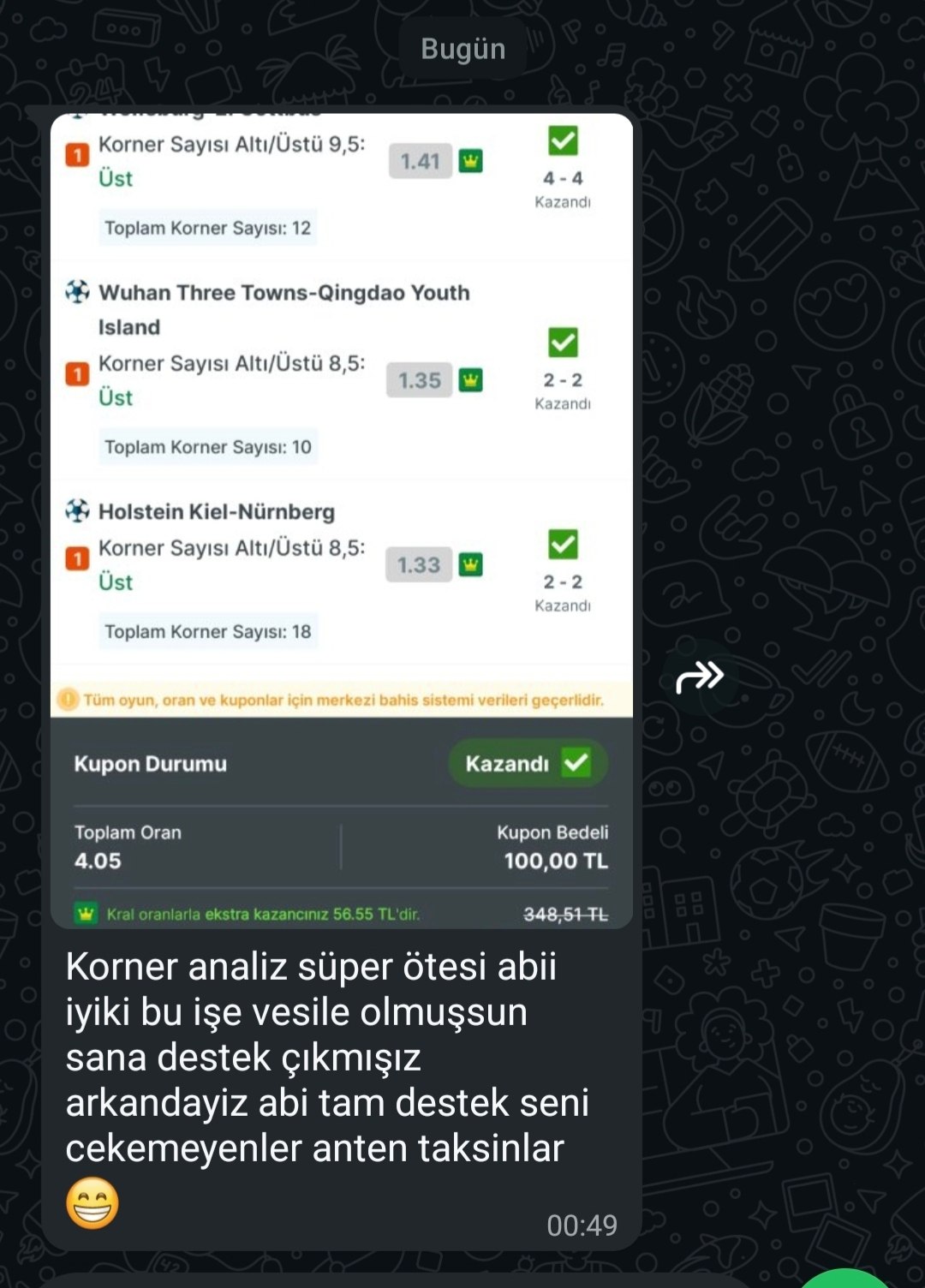 Üyemizin paylaştığı kazanan kupon görseli