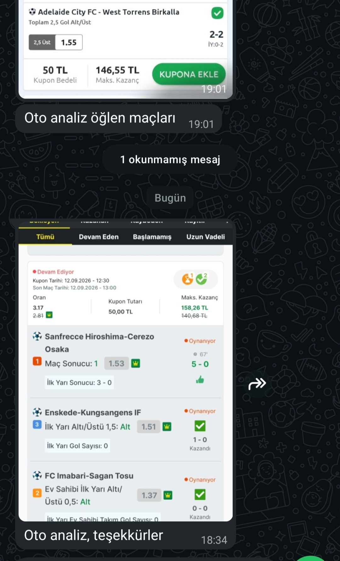 Üyemizin paylaştığı kazanan kupon görseli