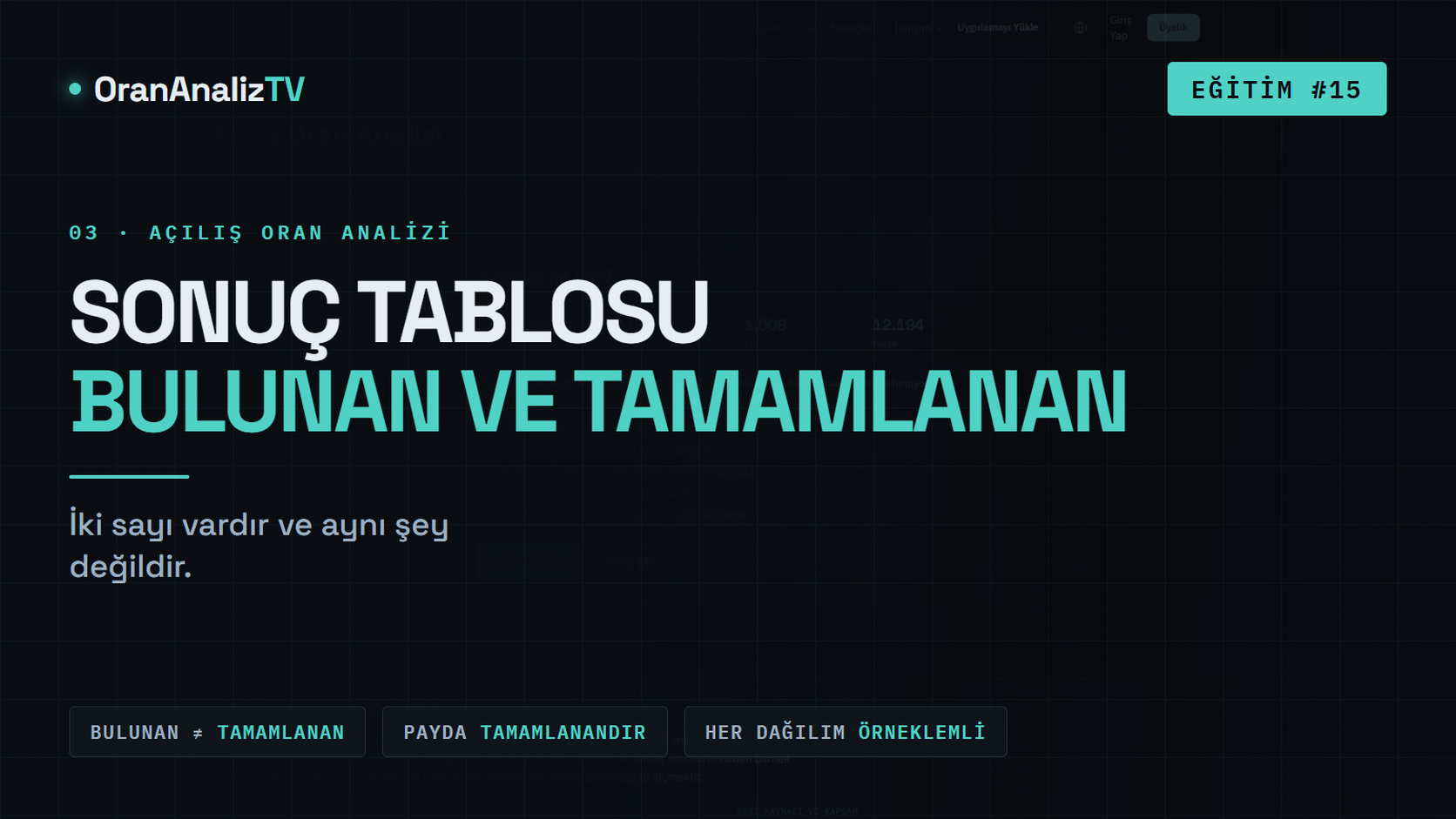 Sonuç Tablosunu Okumak | Bulunan Maç, Tamamlanan (N) ve Dağılımlar